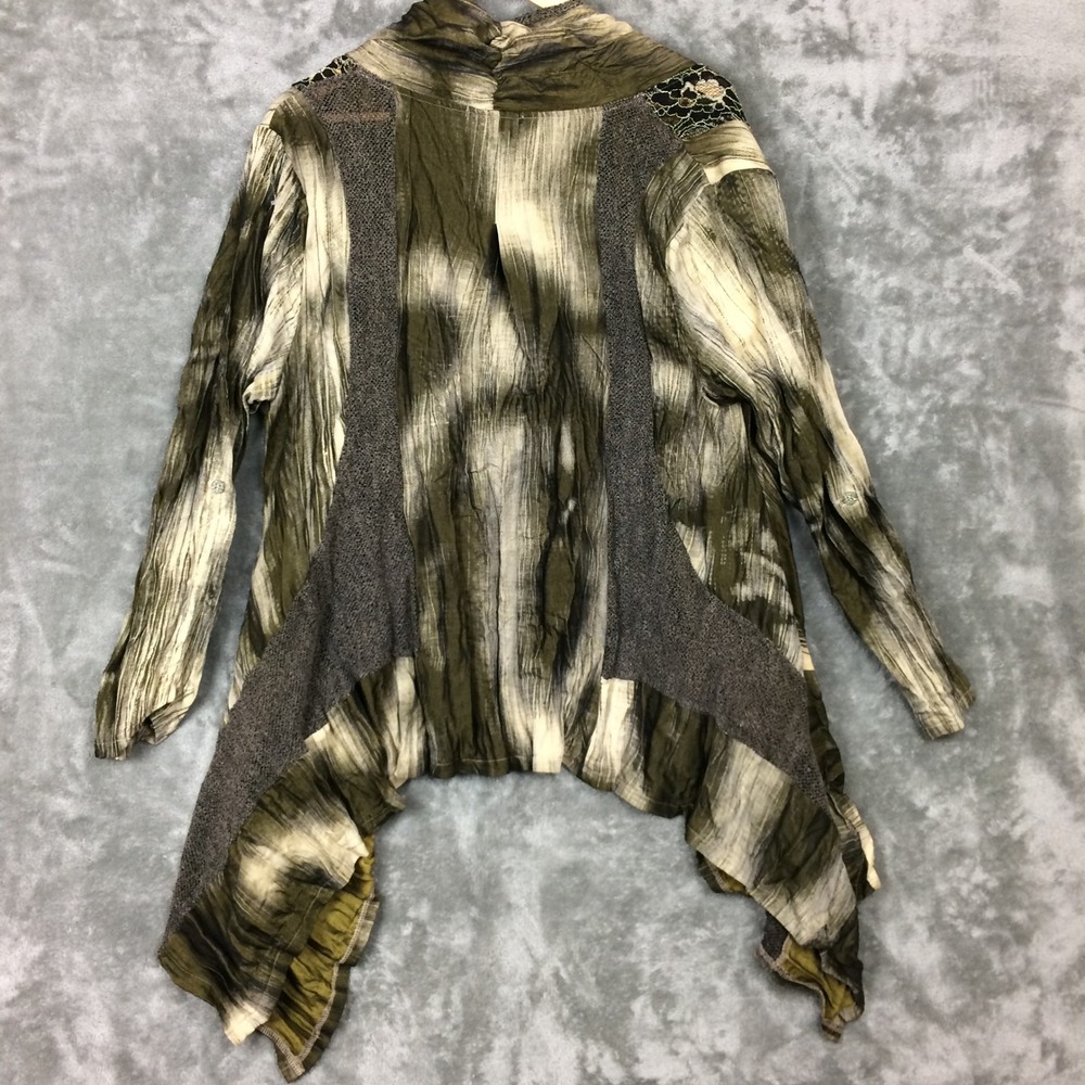 Cativa Womens XL Olive Green Mixed Media Lace Trim Open Front Cardigan Jacket - Picture 10 of 13